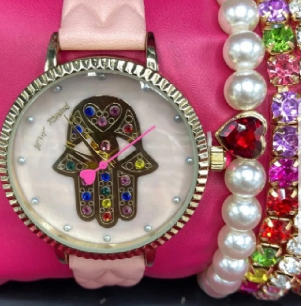 Betsey Johnson Hamsa Evil Eye Boxed Watch & Bracelet Set